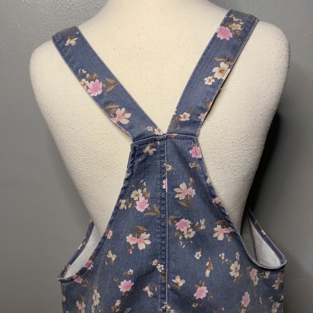 No Boundaries Denim Overalls Dress Floral Print Juniors 11/13 - Picture 4 of 8